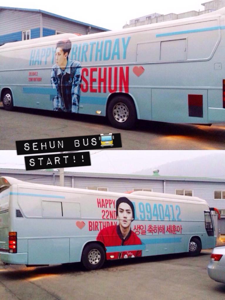 [exo[分享]150402 世勋生日可爱的应援sehun bus开跑