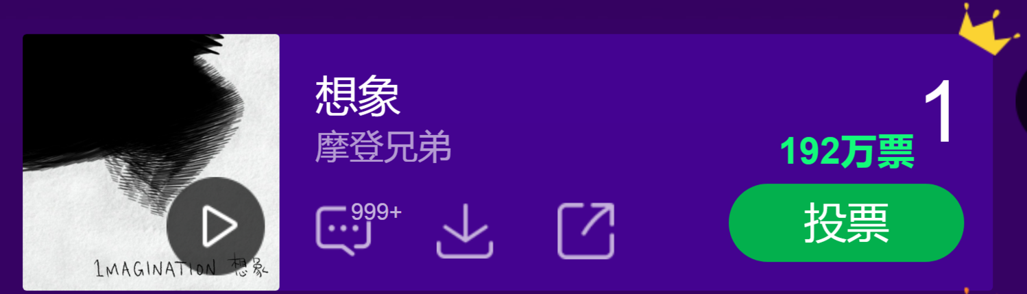 摩登兄弟 新闻 华语原创十大金曲投票最新战况刘宇宁 想象 暂列第一 爱豆app