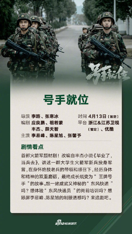 《号手就位》预计4月13日江苏卫视,浙江卫视联合上星,优酷独家网播