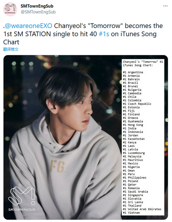 [exo][分享]210423 灿烈《tomorrow》登上41个国家及"
