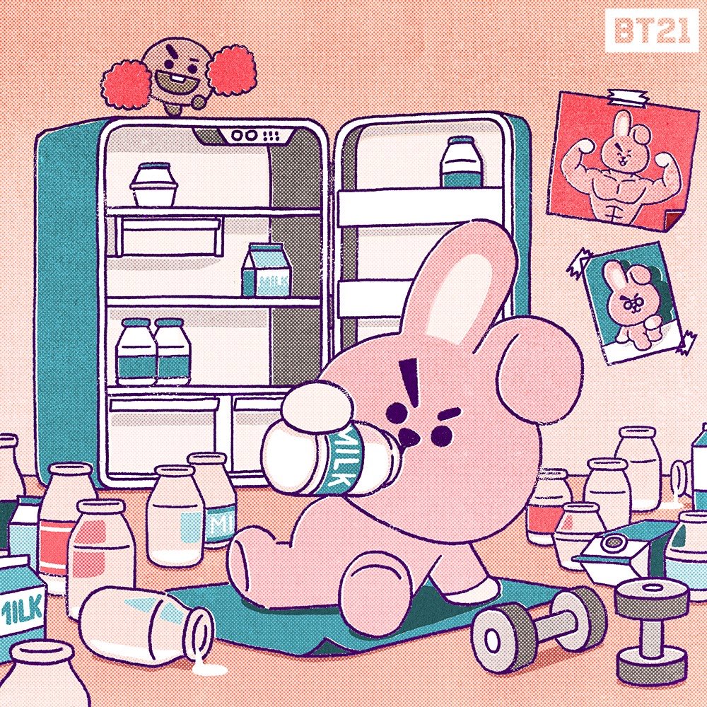 防彈少年團 新聞 bt21又出新畫作,這次的主題便是:cooky大型酗奶現場!